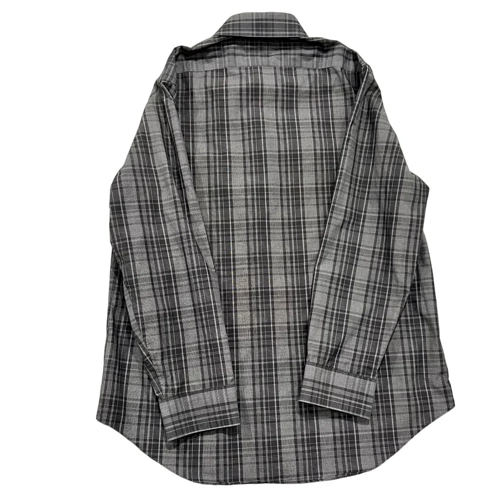 Calvin Klein Dress Shirt Mens‎ L 16.5 32/33 Gray Plaid Slim Fit Non-Iron Cotton